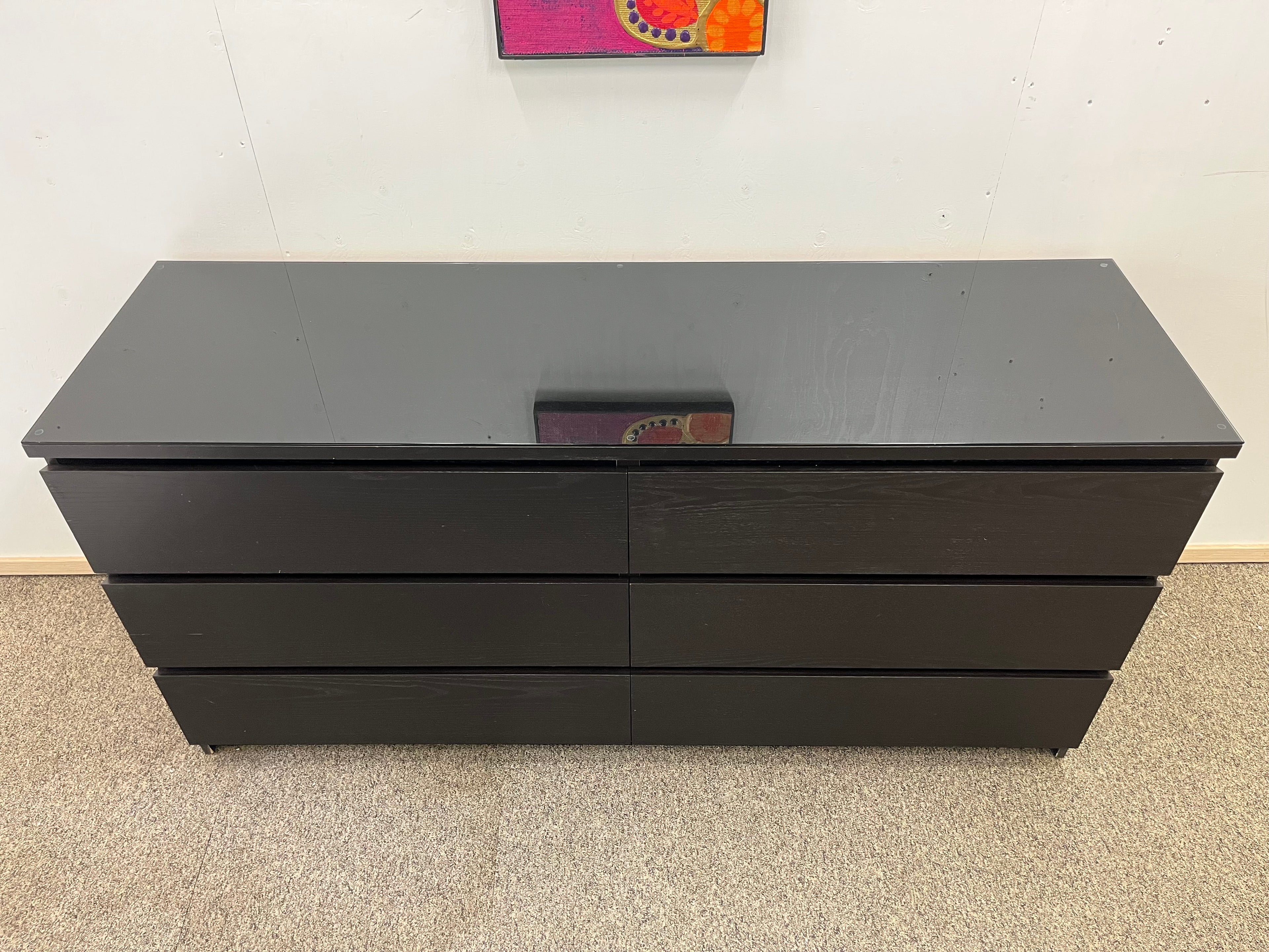 IKEA MALM Lipasto Lasilevyllä, 6 laatikkoa, musta
