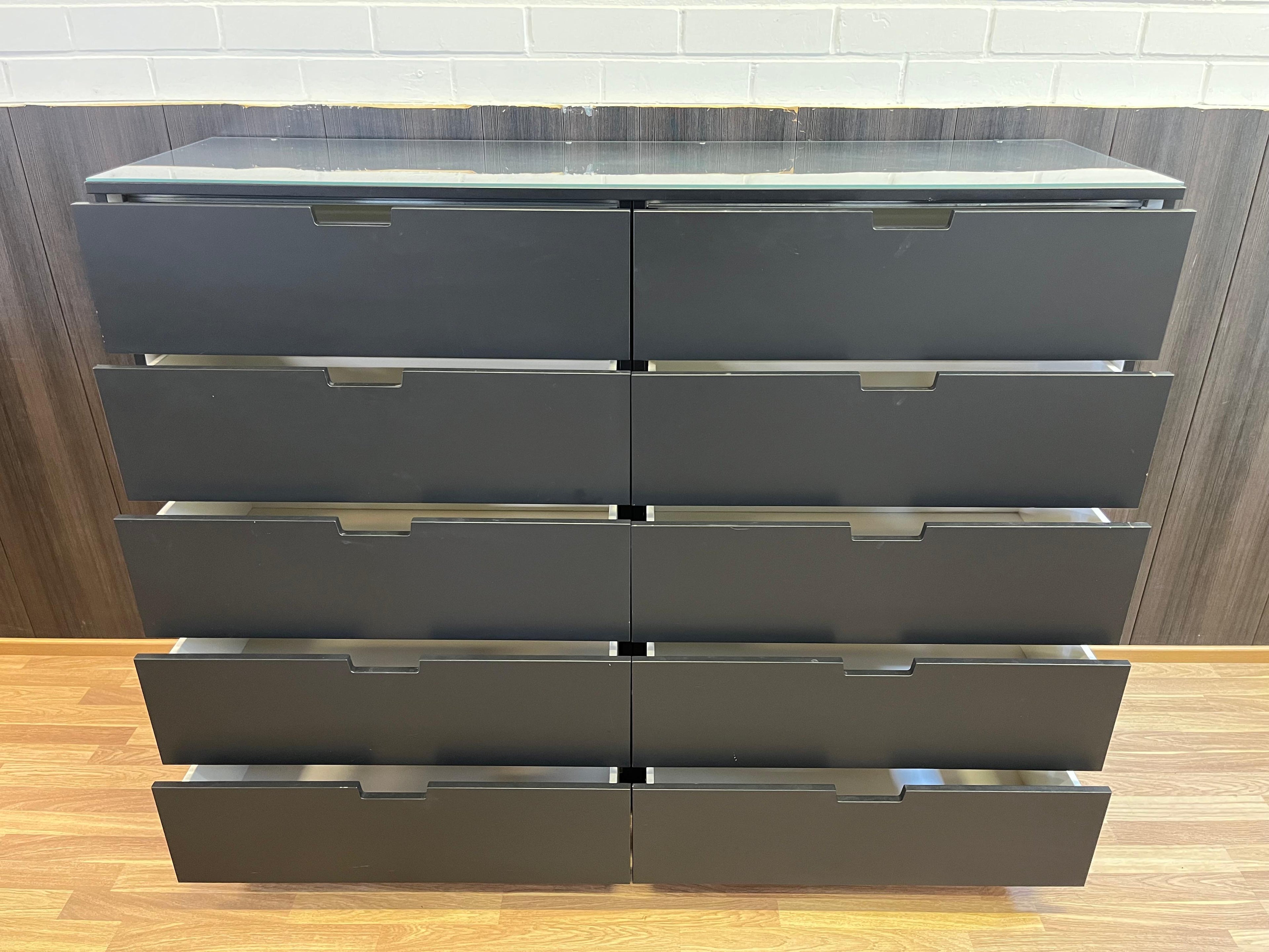 IKEA NORDLI Lipasto Lasileveyllä, 8 laatikkoa, antrasiitti