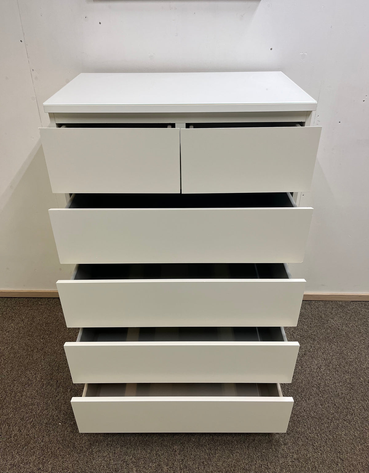 IKEA MALM Lipasto lasilevyllä, 6 laatikkoa