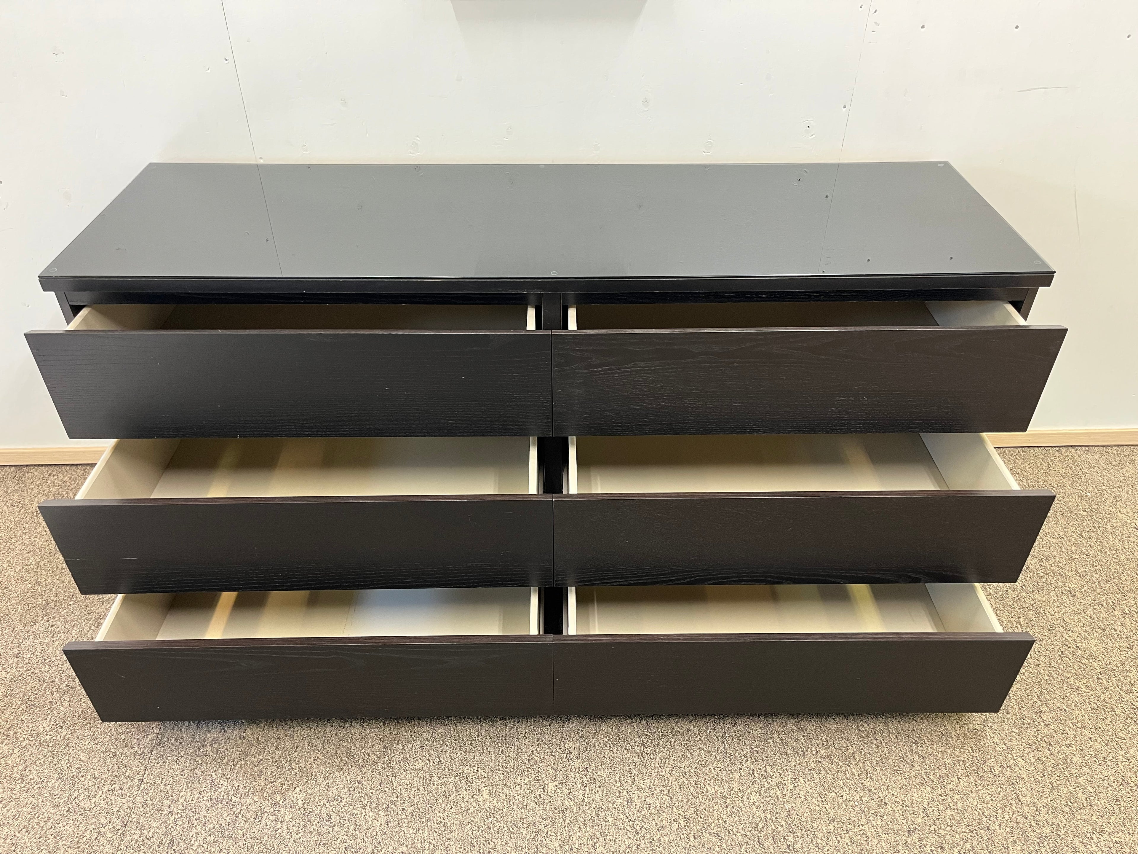 IKEA MALM Lipasto Lasilevyllä, 6 laatikkoa, musta