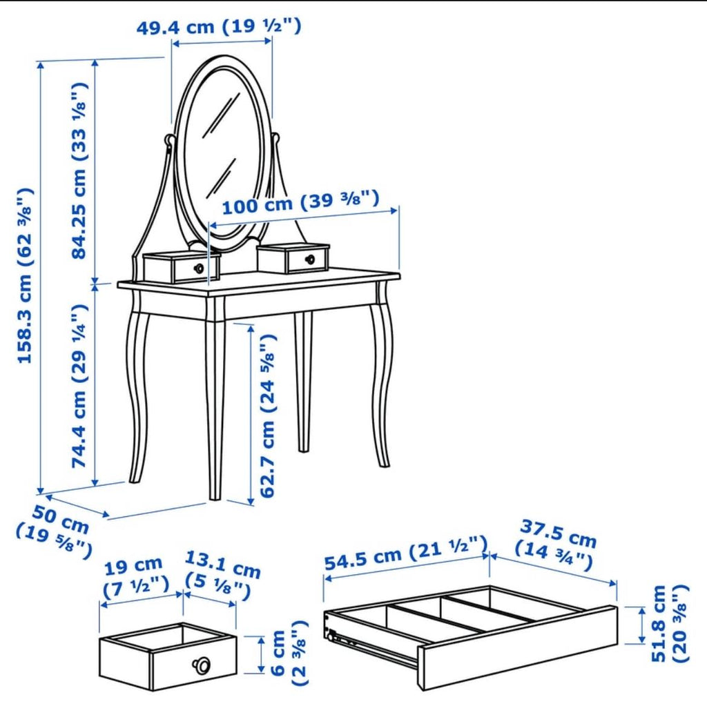 IKEA HEMNES Kampauspöytä ja peili