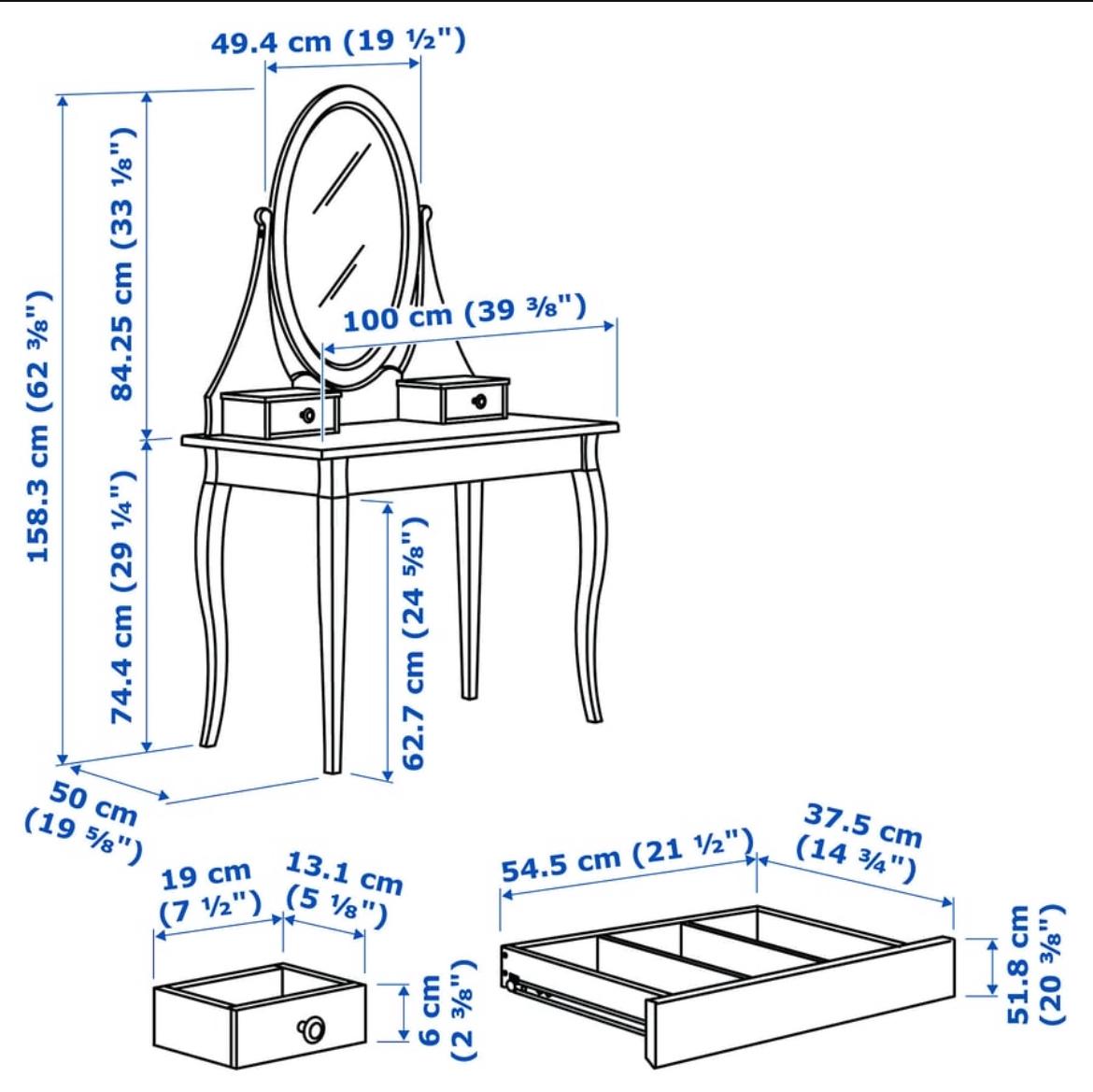 IKEA HEMNES Kampauspöytä ja peili