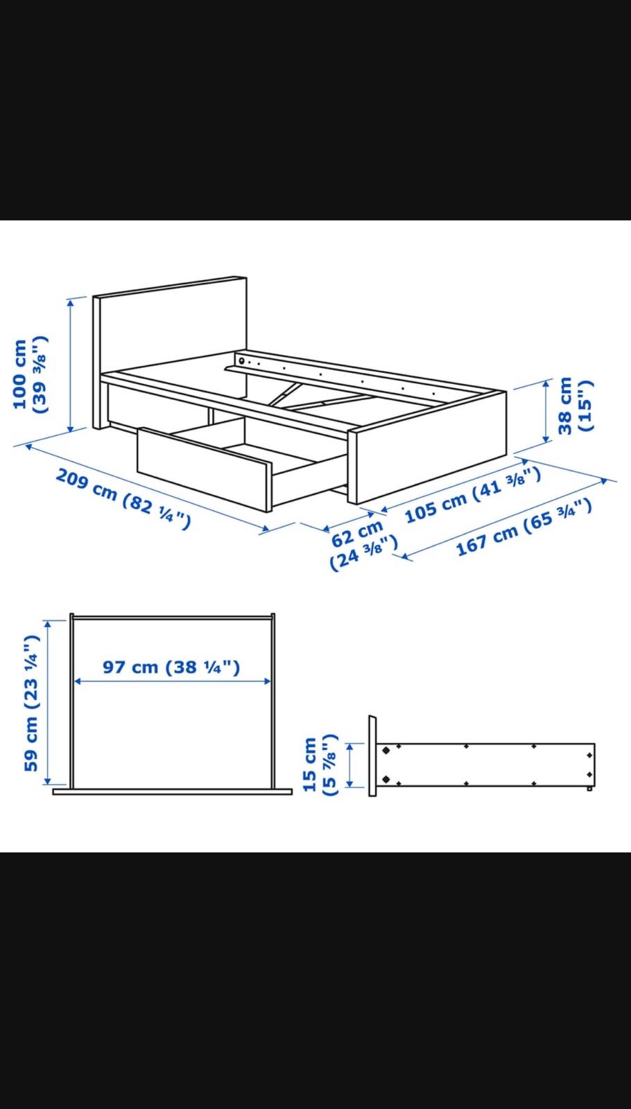 IKEA MALM Sängynrunko, jossa 2 laatik & WELLPUR GOLD F110 Vaahtomuovipatja