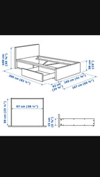 IKEA MALM Sängynrunko, jossa 2 laatik & WELLPUR GOLD F110 Vaahtomuovipatja
