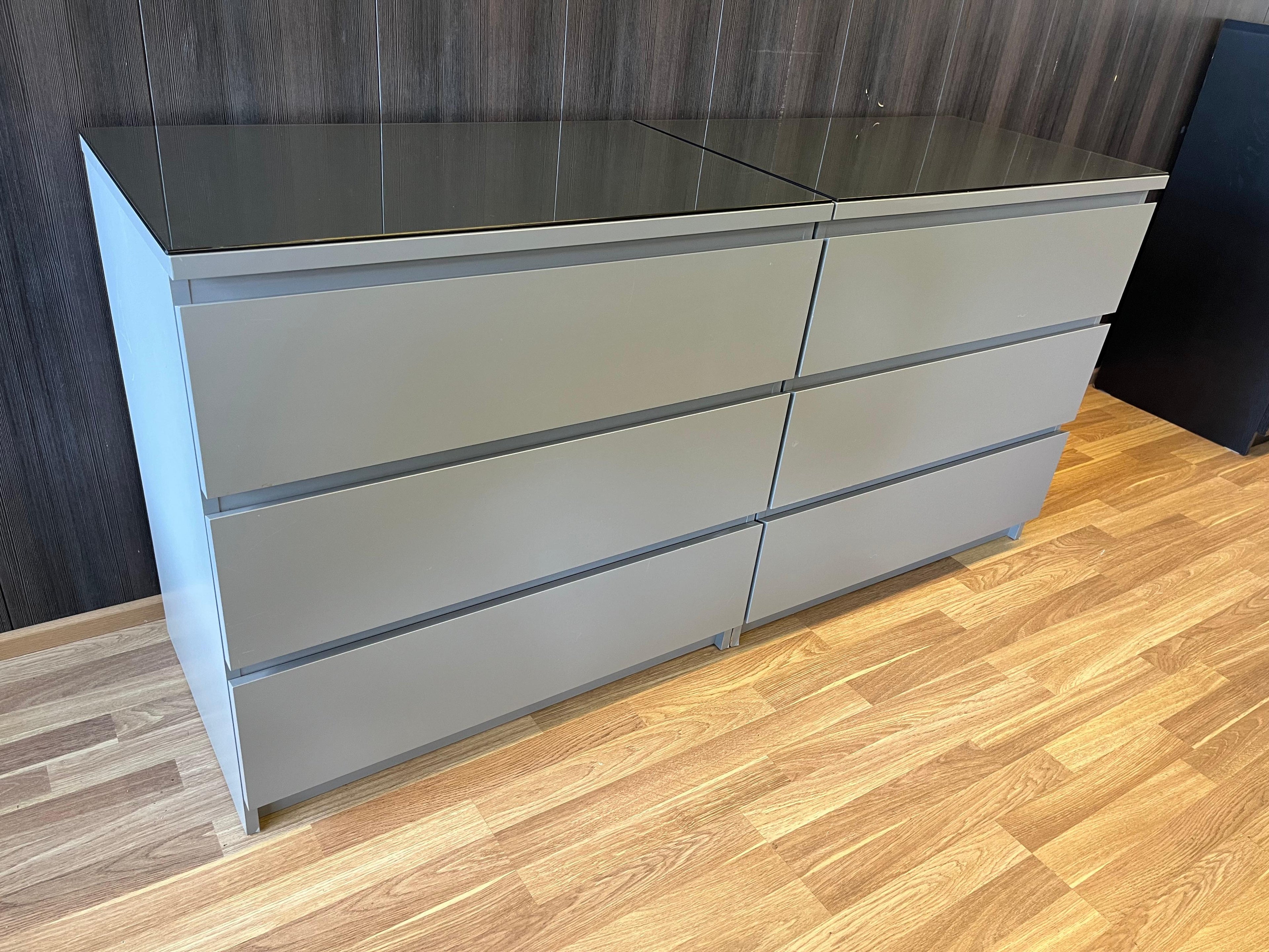 IKEA MALM Lipasto Lasileveyllä, 3 laatikkoa, 2 kpl
