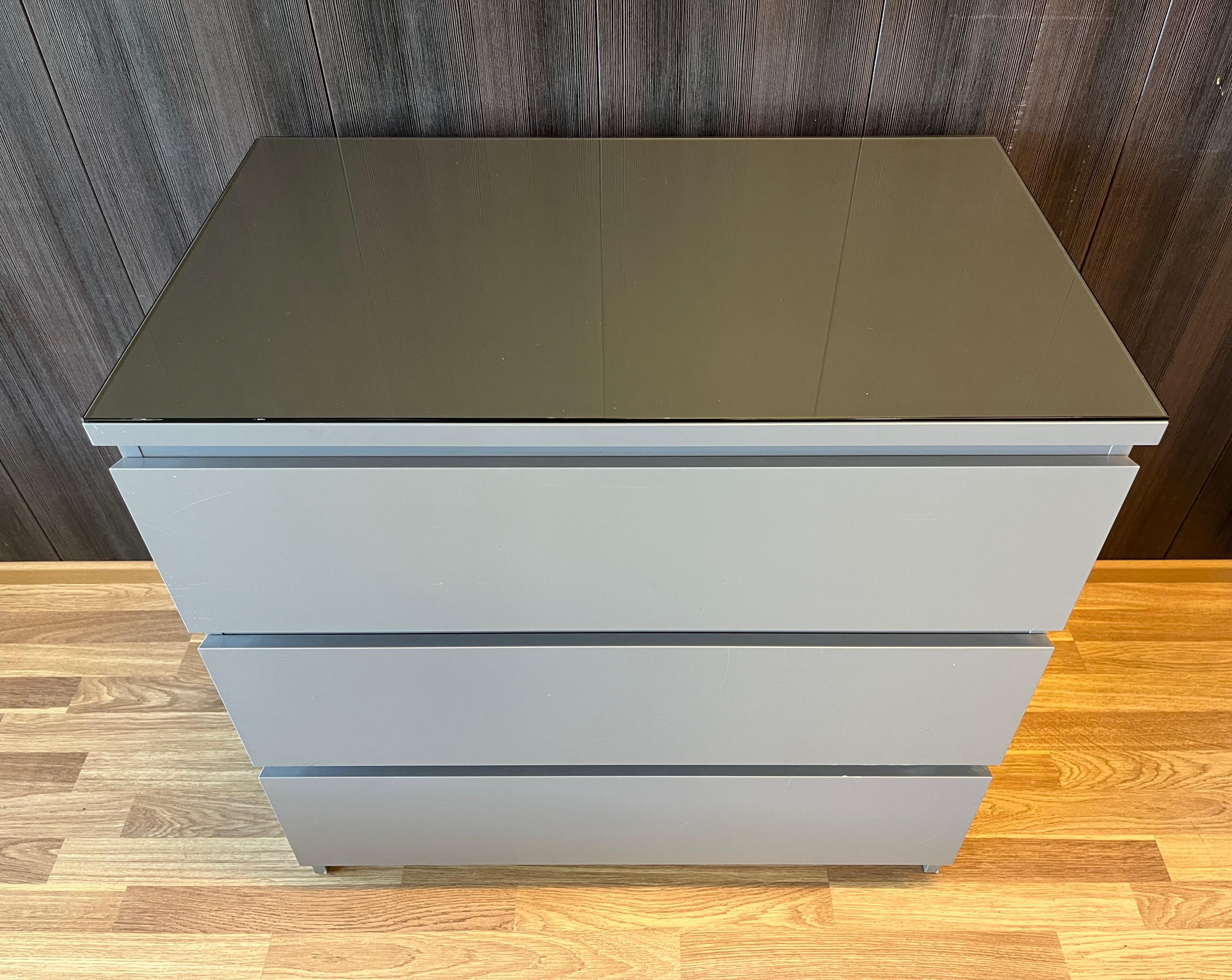 IKEA MALM Lipasto Lasileveyllä, 3 laatikkoa, harmaa