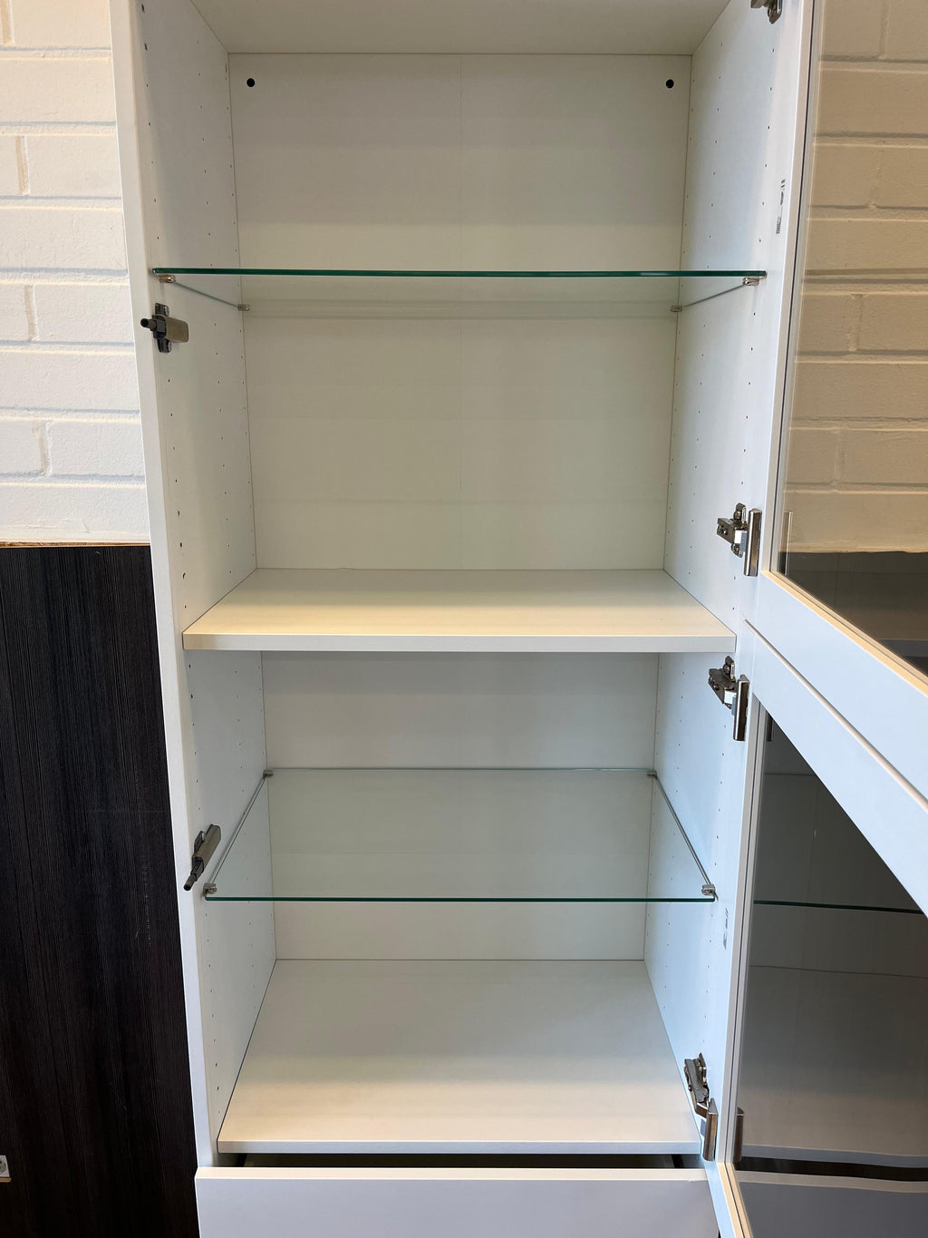 IKEA BESTÅ Säilytyskokonaisuus/vitriiniovet, valkoinen/Lappviken valkoinen lasi