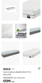 IKEA MALM Sängynrunko, jossa 2 laatik & WELLPUR GOLD F110 Vaahtomuovipatja